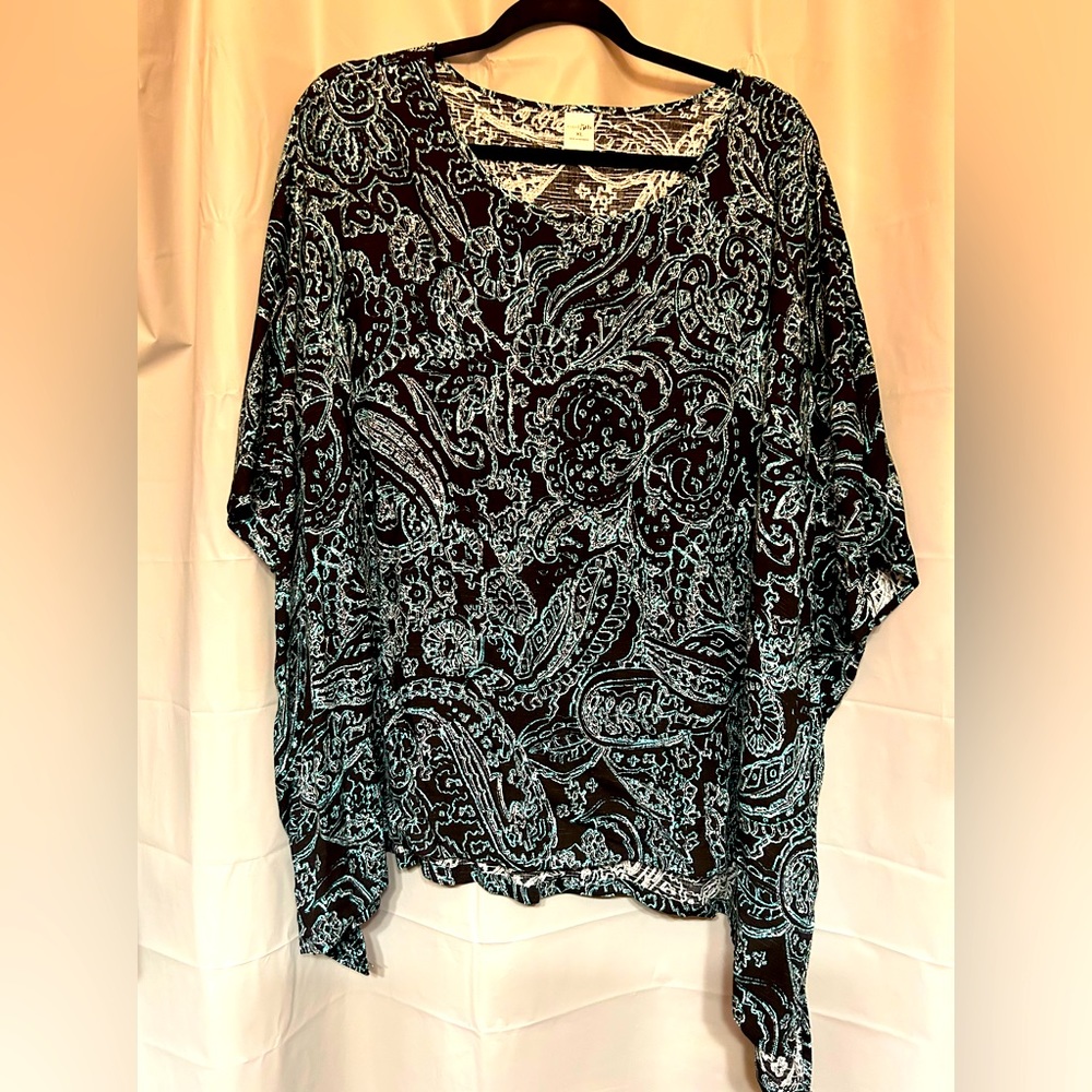 Black print with teal blouse oversized